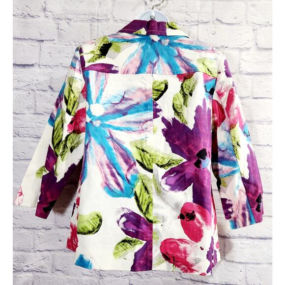 Additions By Chico's Purple Blue White Denim Jacket 1 Medium Lightweight Soft - Picture 3 of 4